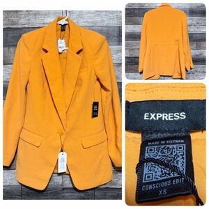 Express One Button Cinched Back Boyfriend Blazer Women’s XS Orange Yellow READ